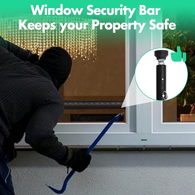 Sliding Door Security Bar, Adjustable Window Security Locks with Rubber Tips 17-50inch, Patio Door Security Lock Black for Home Apartment, Black