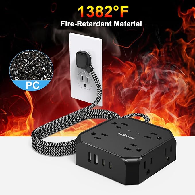 10FT Surge Protector Power Strip, Braided Extension Cord, 8 Outlets 4 USB Ports(2 USB C), Flat Plug Power Strip, USB Desktop Charging Station for Office School Travel Dorm Room Essentials