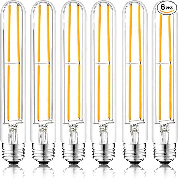 7.3 Inch E26 Led Bulb 6W Dimmable, 2700k Soft White Edison Bulbs 800LM, Equal 80 Watt Tubular T10 T9 Long Clear Glass Light Bulb for Rustic Pendant Pipe Wall Sconces Chandeliers - 6Pack