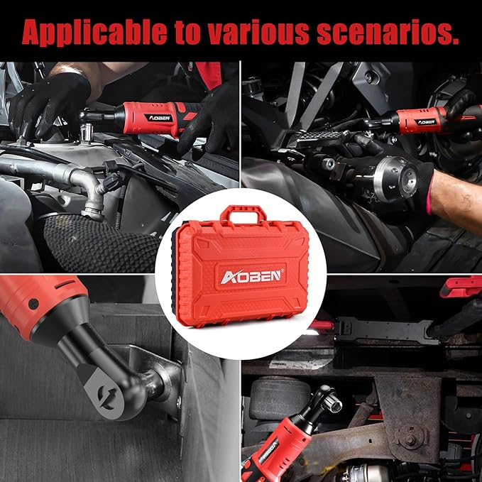 AOBEN Cordless Electric Ratchet Wrench with 83pc 1/4" to 3/8" impact sockets set,12V Electric Wrench with Variable Speed,3/8" to 1/4" Adapter, 3" Extension Bar