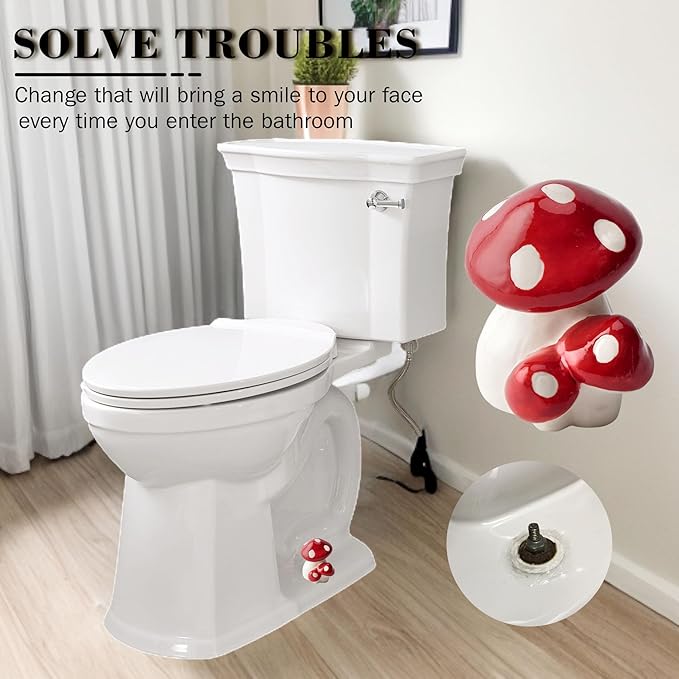 Toilet Bolt Caps, Mushroom Bathroom Decor Toilet Bolt Covers, Fun and Cute Bathroom Decor for Easy Toilet Installation - Decorative Covers for Toilet Bolts (Red Mushroom 2pcs)