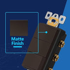 LIDER Minimalist Design Matte Finish Lighted Triple Switch, Combination Frameless Decorator Switch with Locator Light, Ground Terminal, Single Pole, 15A 120-277V, UL Listed, LCS3-1P-BR, Brown