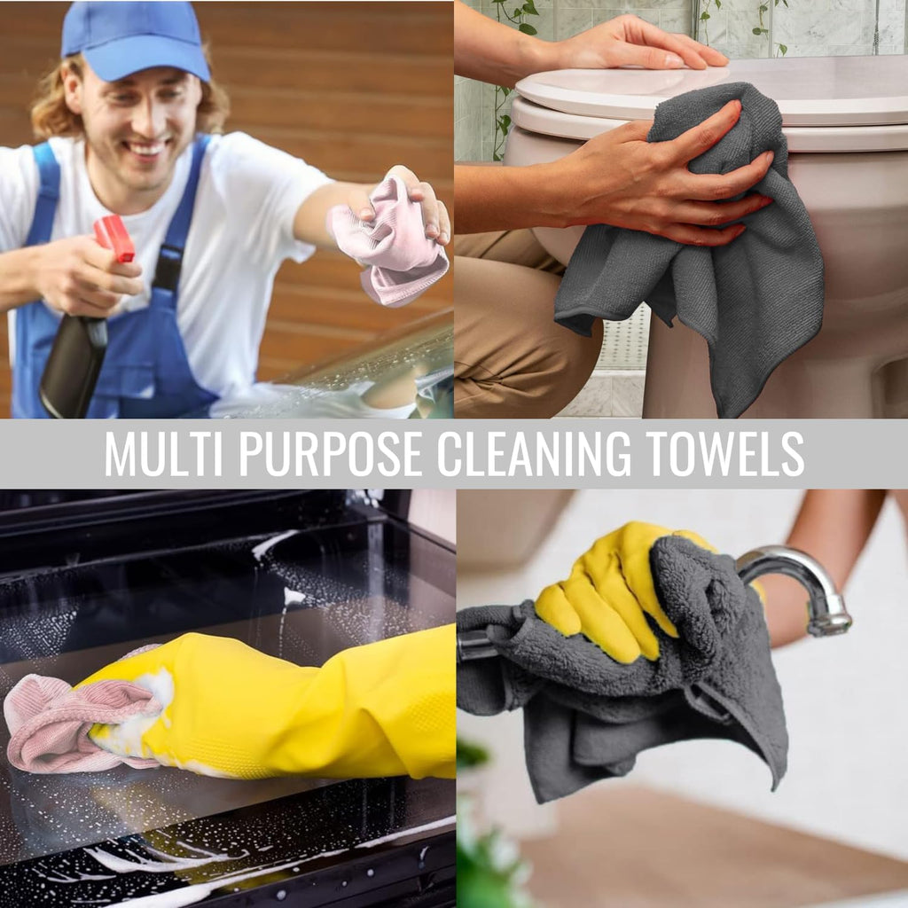 Microfiber Cleaning Cloth Roll -75 Pack - 2 Rolls, Tear Away Towels, 12" x 12", Reusable Cleaning Rags and Microfiber Towels for Cars, Garage and Household Supplies (Pink)