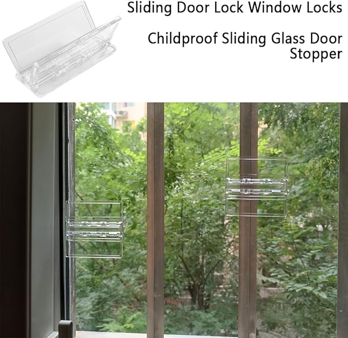 Sliding Door Lock Window Locks - 4-Pack, Childproof Sliding Glass Door Stopper, Home Security Door Lock、Patio Door Lock for Child Proof (Clear-4 Pack)