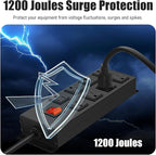 HHSOET Metal Magnetic Power Strip, 8 Outlet Mountable Socket, Wall Mount Heavy Duty Surge Protector, Catering for Your Every Need, Gaming Table Outlet with 6 FT Power Cord.(Black)