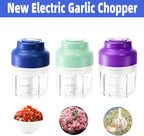 Electric Garlic Chopper, 2025 New Mini Portable Veggie Chopper, Garlic Grinder Masher Rechargeable, Wireless Food Processor for Ginger, Chili, Fruit, Meat (Green, 320ML)