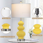 Triple Gourd Ceramic Table Lamps Set of 2, Modern Yellow Bedside Lamps with USB A+C Ports & AC Outlet, 3 Way Touch Control Contemporary Nightstand Lamps for Bedroom Living Room