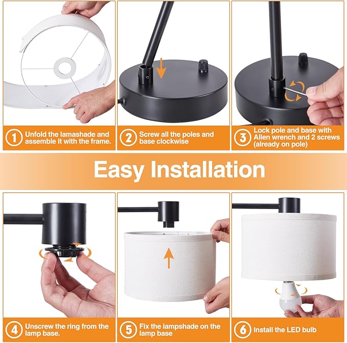 Luvkczc Table Lamp for Bedroom Set of 2 with USB C+A Ports, Fully Stepless Dimmable Bedside Lamp with Linen Lampshade, Contemporary Lamp for Living Room Reading Office, 2 LED Bulbs Included (Black)