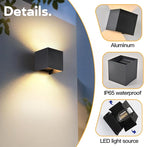 2 Pcs G9 Outdoor Wall Lights Exterior/Interior Wall Sconces Up and Down Lights IP65 Waterproof Modern Outdoor Lighting Square Aluminum Black 3000K Warm Lights Replaceable bulb, Adjustable Light Angle