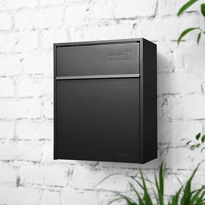 Wall Mount Mailbox - Large, Anti-Theft Locking Mailbox, Weatherproof Mailboxes for Outside The House, 18.5" H x 15" L x 7.5" D (Black)
