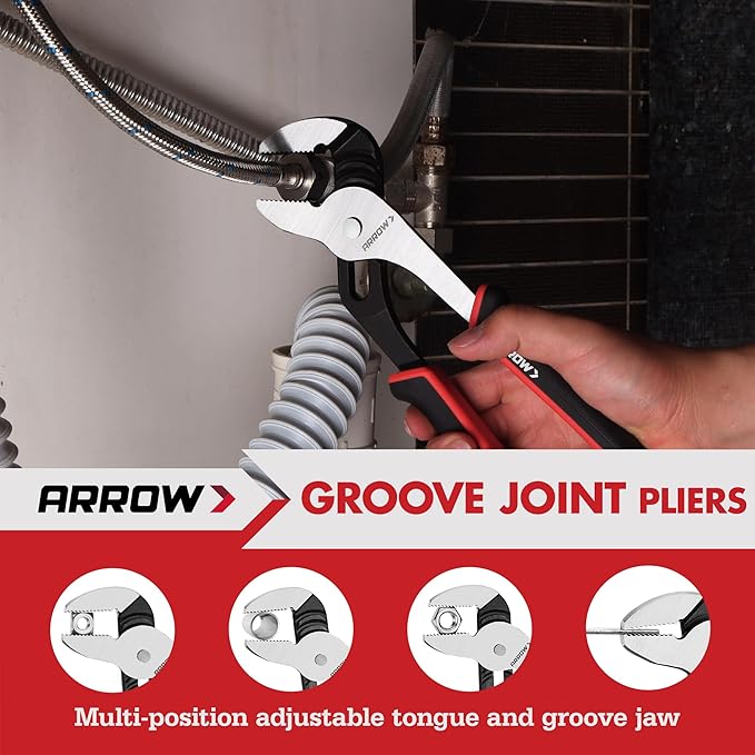 ARROW 4-Piece Pliers Set, Includes 8 Inch Diagonal, Long Nose, Slip Joint, 10 Inch Groove Joint Pliers, Ergonomic Anti-slip Handle, for Basic Repair