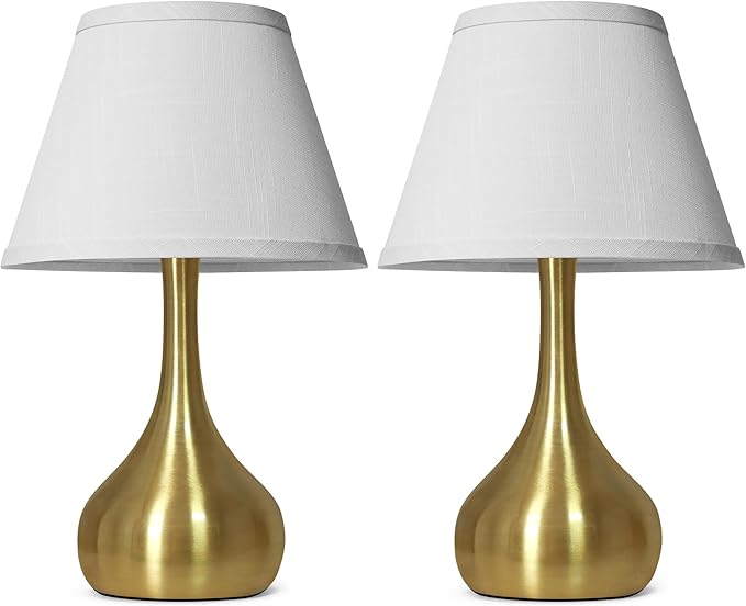 Touch Table Lamp for Bedroom Set of 2, 3-Way Dimmable Bedside Lamp for Nightstand, 17” Modern Metal Desk Lamp with Linen Shade for Living Room, Kids Reading, Dorm, Home Office Decor, Bulb Included