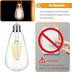 12 Pack LED Edison Bulbs 40 Watt Equivalent, 4 Watt LED Filament Bulb, 3000K ST19 Warm White Light Bulb, 450LM E26 Vintage Bulbs CRI 90, Not Dimmable