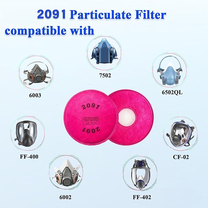 10PCS (5Pack) 2091 Particulate Filter,Installed on 2091 Filter for Respirator,Replacement for 6000 6200 6800 7000 7502 FF-4 Series,2091 Filters Against Painting,Cutting,Woodworking