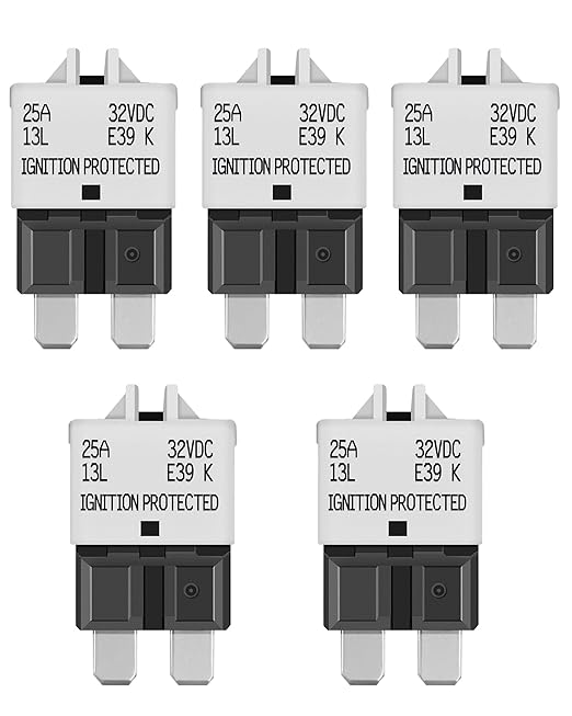 LENKRAD Automotive 25 Amp ATC/ATO Resettable Fuse 25A Manual Reset Standard Blade 25Amp Fuses Manual-Reset Circuit Breaker 25A for Car Truck RV Marine Boat Trolling Motorhome, 5 Pack