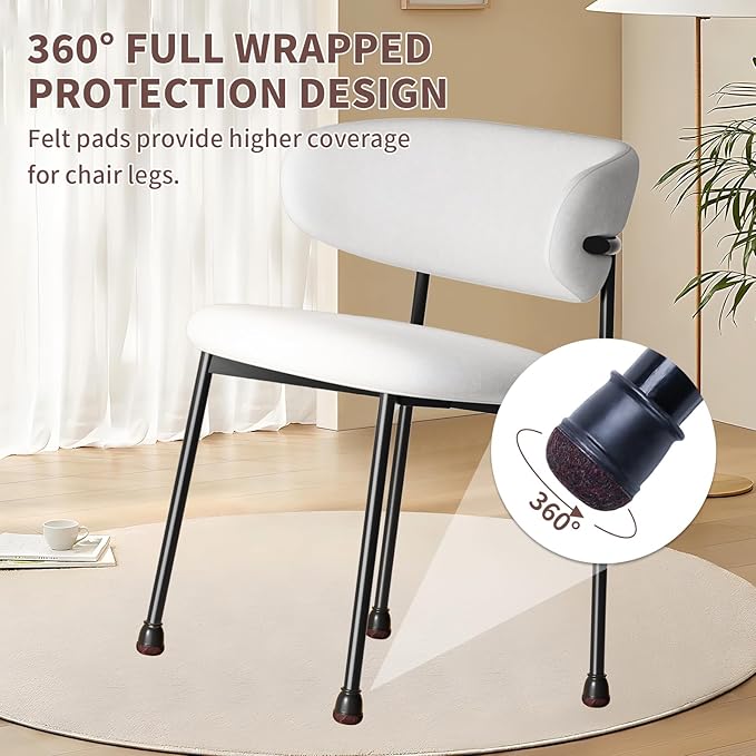 Ezprotekt 24 Pcs Extra Small Round Chair Leg Floor Protectors for Wooden & Ceramic Tiles Floors, Felt Silicone Furniture Pads Caps for Dining Table, Bar Chair Legs, Black (XS Fit: 2/5" - 11/20")