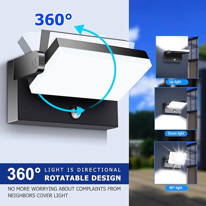 Motion Sensor Outdoor Wall Pack Lights,40W Acrylic LED Porch Lights 360 °Rotation,Waterproof 5000K/4000K/6000K Exterior Flood Wall Sconce Light for Garage