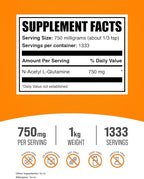 BulkSupplements.com N-Acetyl L-Glutamine Powder - Glutamine Supplement, L Glutamine Powder, Gut Health & Recovery - Gluten Free, 750mg per Serving, 1kg (2.2 lbs) (Pack of 1)