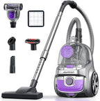 Aspiron Canister Vacuum Cleaner, 30Kpa Bagless Vacuum Cleaners, 3.7QT Large Dust Cup, Double HEPA Filter, Retractable Cord, 1600W Lightweight Vacuum Cleaner with 5 Tools for Hard Floors, Violet