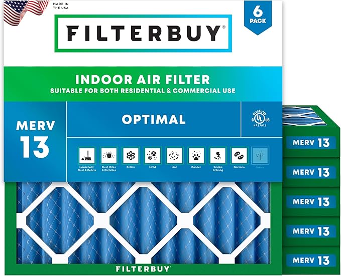 Filterbuy 18x18x2 Air Filter MERV 13 (MPR 1900) Health Defense Replacement (6-Pack), Electrostatic Pleated HVAC AC Furnace Filters, Made in USA (Actual Size: 17.75 x 17.75 x 1.75)