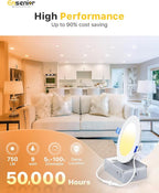 Ensenior 4 Pack 4 Inch LED Recessed Light, Dimmable, 2700K-5000K 5CCT, 750LM High Brightness, 9W 120V, Damp Rated, Ultra-Thin Canless Wafer Ceiling Light - ETL & FCC & IC