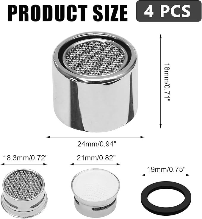 Litoexpe 15/16 Inch Faucet Aerator 4 PCS, Kitchen Sink Aerator Replacement Parts, Sink Faucet Female Thread Faucet Filter with Brass Shell and Gasket for Bathroom