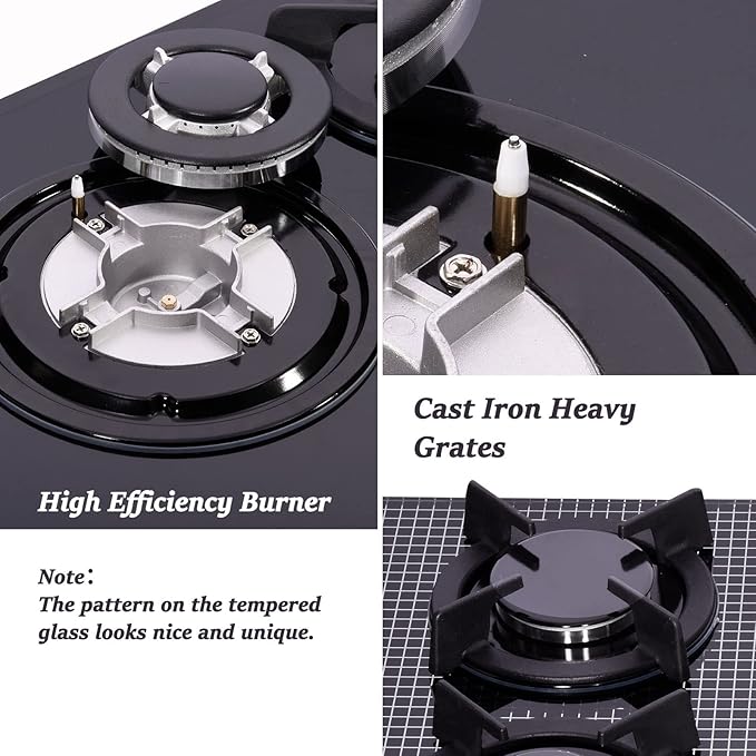 30-inch 5-Burner Built-in Gas Cooktop with Tempered Glass & Cast Iron Grates - LW5G01 (LPG/NG Convertible, Black)