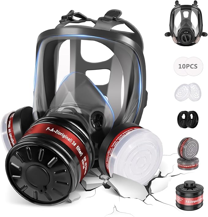Full Face Gas Mask - Gas Masks Survival Nuclear and Chemical, Reusable Respirator Mask (6800+40mm & P-A-1)