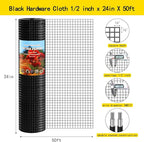 Thinkahead Black Hardware Cloth 1/2 in 24 x 50 ft 19 Gauge Vinyl PVC Coated Galvanized Chicken Wire Fencing, Garden Fence, Rabbit Wire