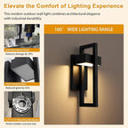 LamQee Outdoor Wall Lights Modern Exterior Lighting Fixtures, 3000K Integrated LED Outdoor Wall Sconce Lighting 2 Packs, Matte Black Outside Wall Mount Lights for House Front Door Porch Garage Patio