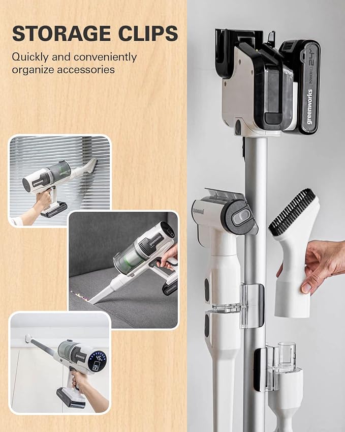 Greenworks 24V Deluxe Brushless (500W) Cordless Stick Vacuum, Ultra Lightweight, LED Lights, 4Ah USB-C Battery and 30-Minute Super Charger Included (White)