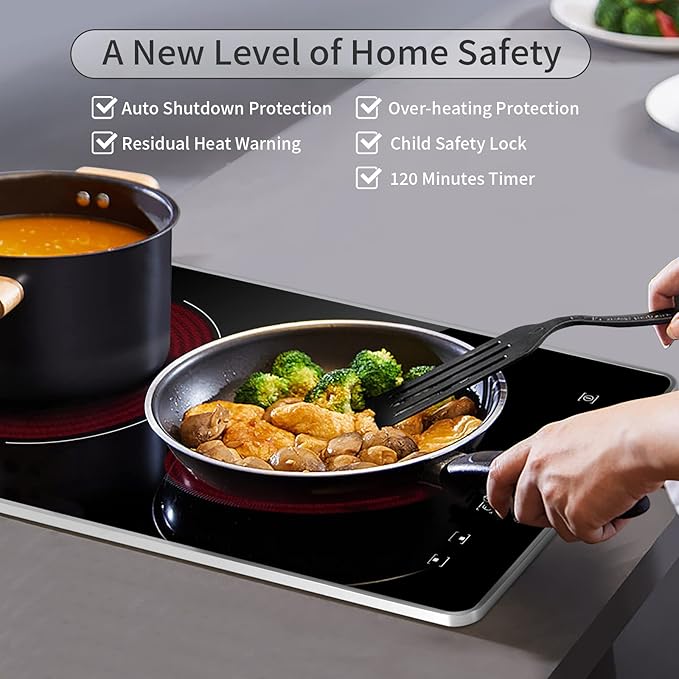 2 Burner Electric Cooktop, Electric Stove Top 12 Inch with Metal Trim, Sensor Touch Control, Fast Heat, Multiple Safety Protection, 3000W, 220V~240V Hard Wire(No Plug)