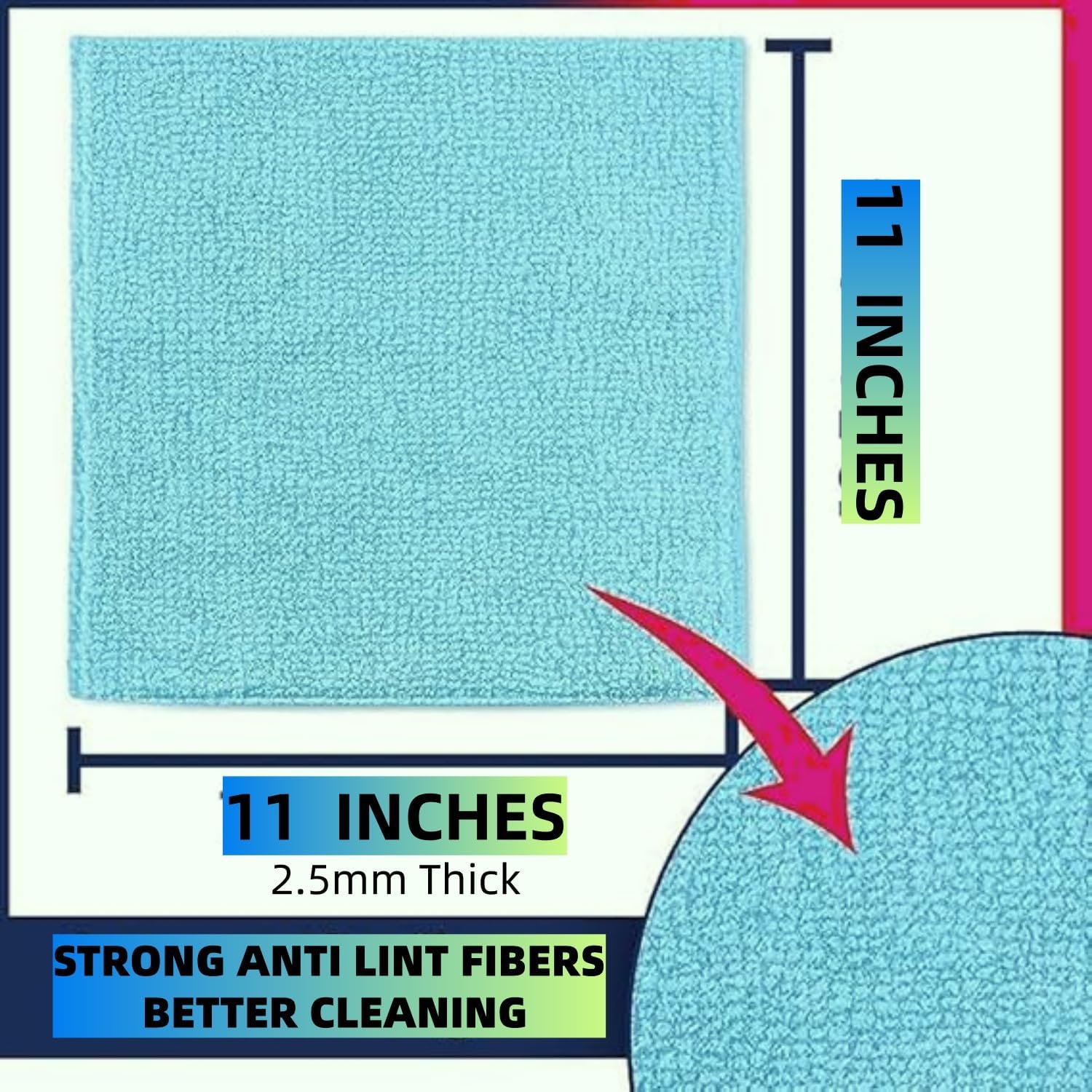 11x11 Inch Slim Microfiber Cleaning Cloths, 30-Pack - Flexible for Tight Spaces (Car Vents/Glass Edges), Lightweight & Scratch-Free, Washable for Kitchen/Bathroom/Car (Blue)