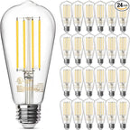 TJOY 24 Pack Vintage 8W ST58 LED Edison Light Bulbs, Dimmable, 60W Equivalent, 800Lumens, 2700K Warm White, E26 Base LED Filament Bulb, CRI80+, Antique Glass Style for Home, Bedroom, Office, Farmhouse