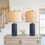 PoKat 24" Modern Ceramic Table Lamps Set of 2 for Bedroom, Blue Bedside Lamps for Night Stands, Farmhouse Desk Decor Nightstand Table Lamps for Living Room End Table Dark Blue