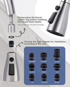 Metal Kitchen Faucet Head Replacement: 3-Function Pull Down Spray Nozzle with 9 Adapters, Sink Sprayer Replacement Compatible with Moen, Delta, American Standard Faucets, Brushed Nickel