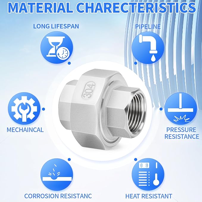 ChillWaves 304 Stainless Steel Cast Pipe Fitting, Union，1" NPT Female，Thread Adapter(2-PACK)