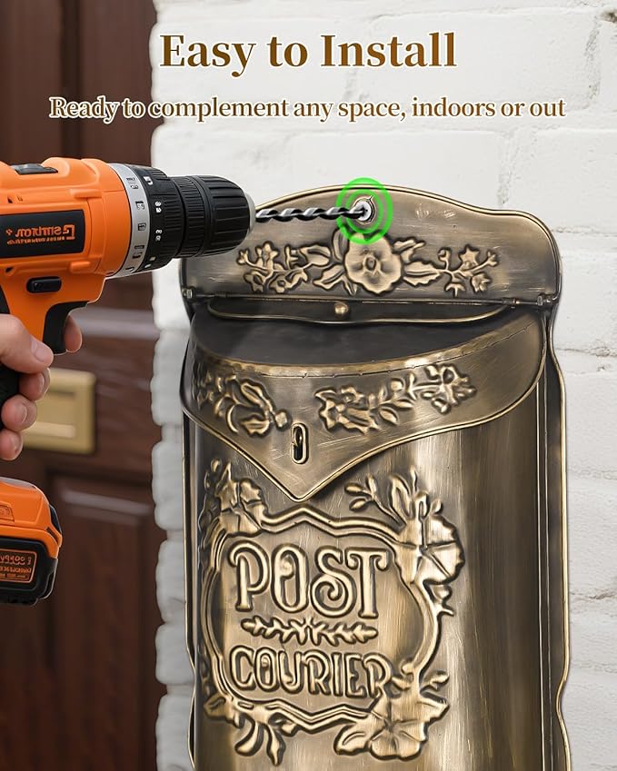 Uniclife Wall Mount Mailbox, Mailboxes for Outside, Decorative Vintage Mailbox, Metal Mail Box for House Decorations, Door Mail Box Decor for Home Garden & Outdoor, (No Locking Mechanism)