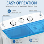 Portable Mini Twin Tub 18Lbs Washing Machine with Drying Rack & 10 Hangers, Washer(11Lbs) and Spinner(7Lbs) Combo with Timer Knob, Compact Semi-automatic Laundry Washer for Home Dorm Apartment, Blue