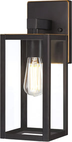 GRUENLICH Waterproof Large Outdoor Wall Lanterns, Modern Porch Sconces with Clear Glass Shade, E26 Socket Max 60W, IP65, Metal Frame, for Patio, Front Door, Entryway, Oil Rubbed Bronze Finish, 1-Pack