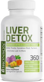 Bronson Liver Detox Advanced Detox & Cleansing Formula Supports Health Liver Function with Milk Thistle, Dandelion Root, Turmeric, Artichoke Leaf & More, Non-GMO, 360 Vegetarian Capsules