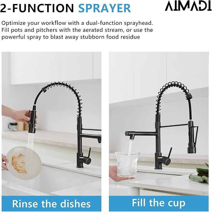 Oil Rubbed Bronze Kitchen Faucet,AIMADI Commercial Style Spring Kitchen Sink Faucet,Modern Single Handle Single Hole Kitchen Faucets with Pull Down Sprayer