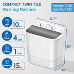Portable Twin Tub 18lbs Washing Machine with Drying Rack and 10 Hangers, 11lbs Washer Mini Compact Laundry Machine with 7lbs Spinner, Semi-automatic Washer Combo for Dorms, Apartment