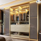 4FT Closet System with 4 Wood Drawers, 48" Closet Organizer System with 10+ Small Shelves & 2 Hanging Rods, Walk-in/Nursery Closet Systems, Set of 2, White Oak (48" L x 15" W x 80" H)