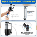 Saillong 1 Pack Universal Toilet Tank Replacement Kit, Include Dual Flush Valve with Push Button, Toilet Fill Valve, Bowl Gasket and Plastic Bolts, Tank Parts Replacement for 2-Piece (3 Inch)