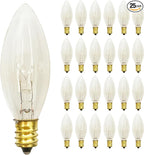 Abeja 25 Pack C26 Clear Torpedo Tip Replacement Lights Bulbs, 7 Watts Replacement Light Bulbs C26 Window Candle Bulbs for Electric Nightlights, Chandeliers, C7/E12 Candelabra Base