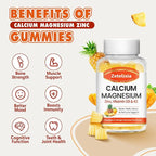 Calcium Gummies for Women Men, Calcium Magnesium Zinc with Vitamin D3 & K2, Calcium Magnesium Supplement for Bones Muscles and Joints, Pineapple & Mango Flavor - 120 Count