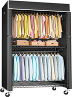 FUTASSI Black Clothing Rack with Black Cover, P1C Plus Rolling Closet with Wheels, Metal Garment Rack for Hanging Clothes, Clothing Storage Wardrobe, 46" W x 18.5" D x 80.7" H, Load 524 Pounds
