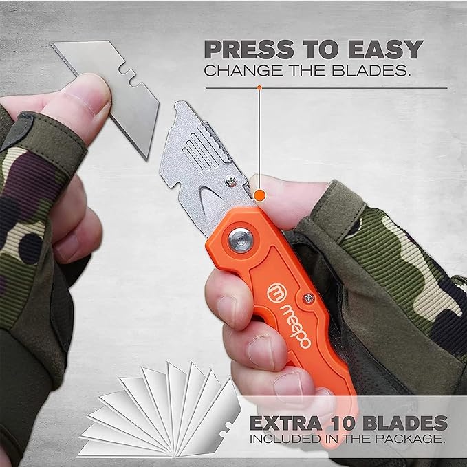 Box Cutter, 20-Pack Tough Folding Box Cutter Bulk for Heavy Duty Purpose, Razor Sharp Utility Knife Bulk, with Extra 50-Piece Blades, Can cut Drywall, Sheet Plastic, Linoleum, Boxes, Rope