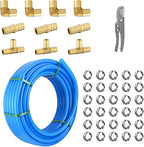 3/4 Inch-100 ft Foskan Blue PEX-B Pipe,Water Tubing with a Pipe Cutter,10 PCS Brass Crimp Fittings & 30 PCS Pex Clamps